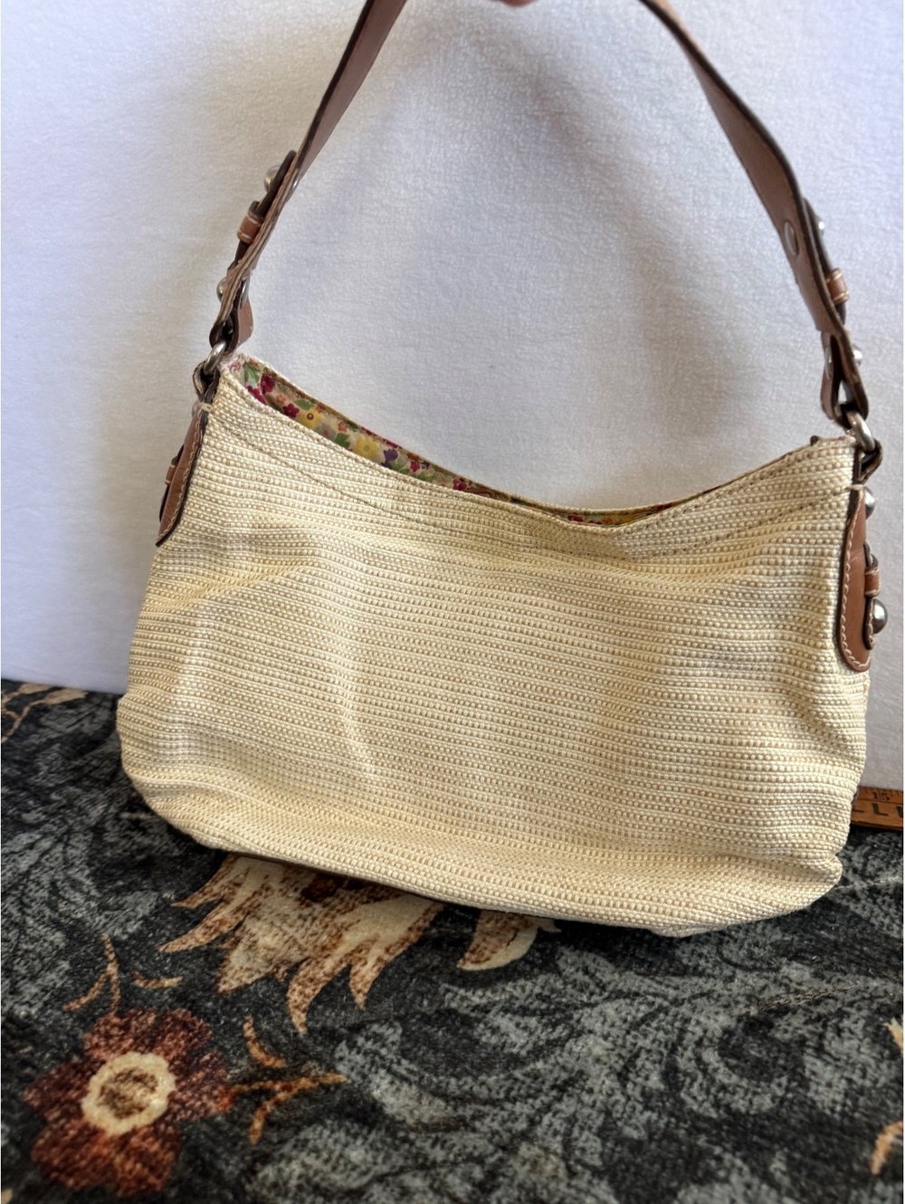 Fossil Genuine Classic 1954 Beige and Brown Leather Shoulder Bag